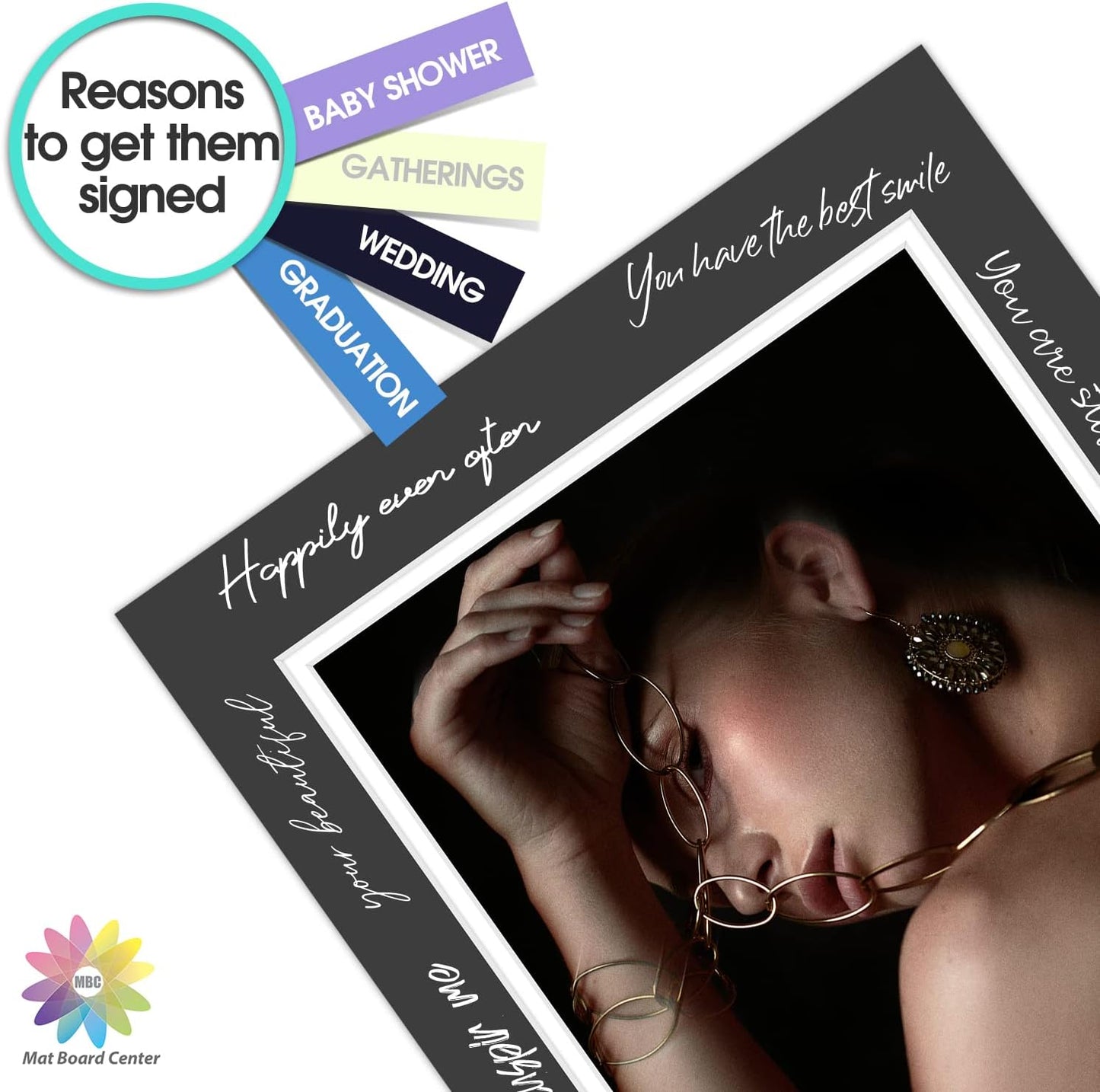 Mat Board Center, Double Mat - Acid Free, 8-ply Thickness, White Core - for Pictures, Photos, Framing (Black Over White, 11x14 for 8.5x11, Pack of 5)