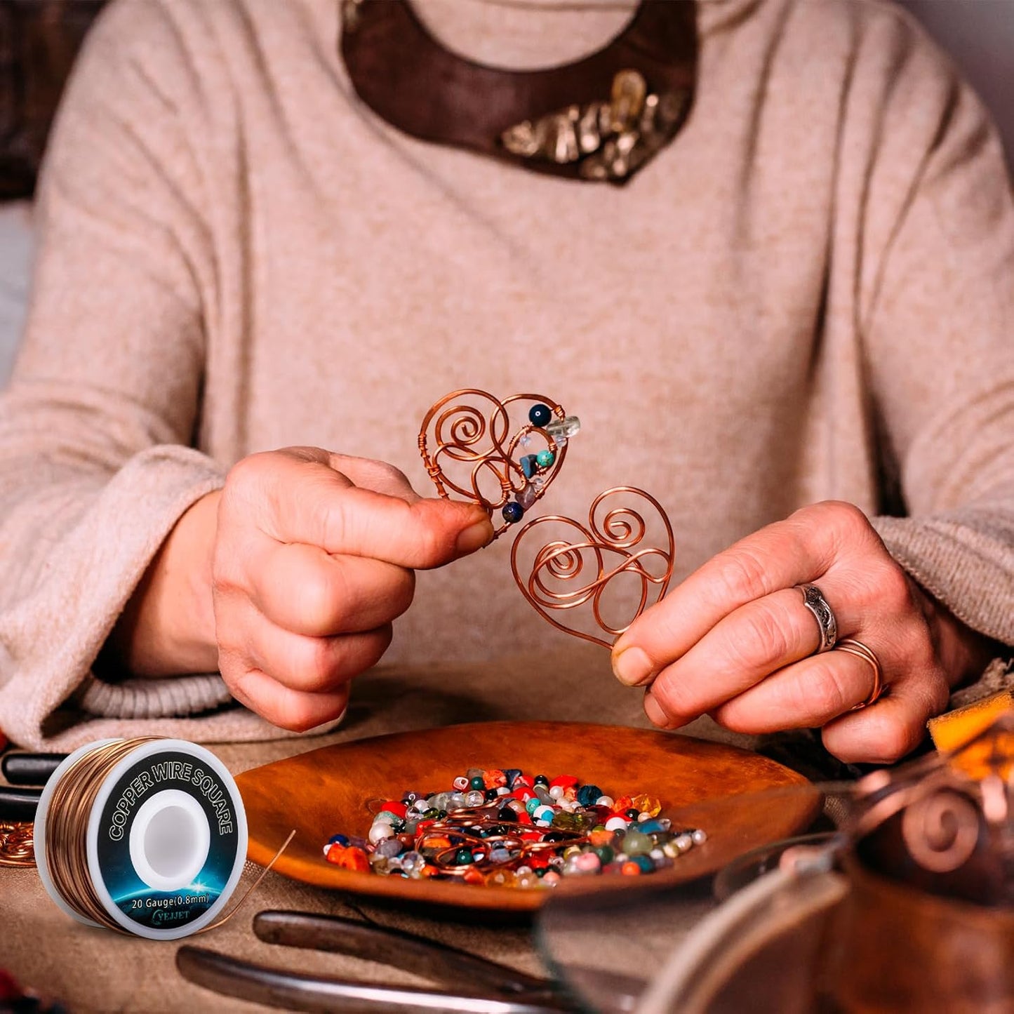 20 AWG Square Copper Wire - 0.8x0.8mm Thin Craft Wire, 50ft - Bulk Spool for Jewelry Business, Beading, and Crafts