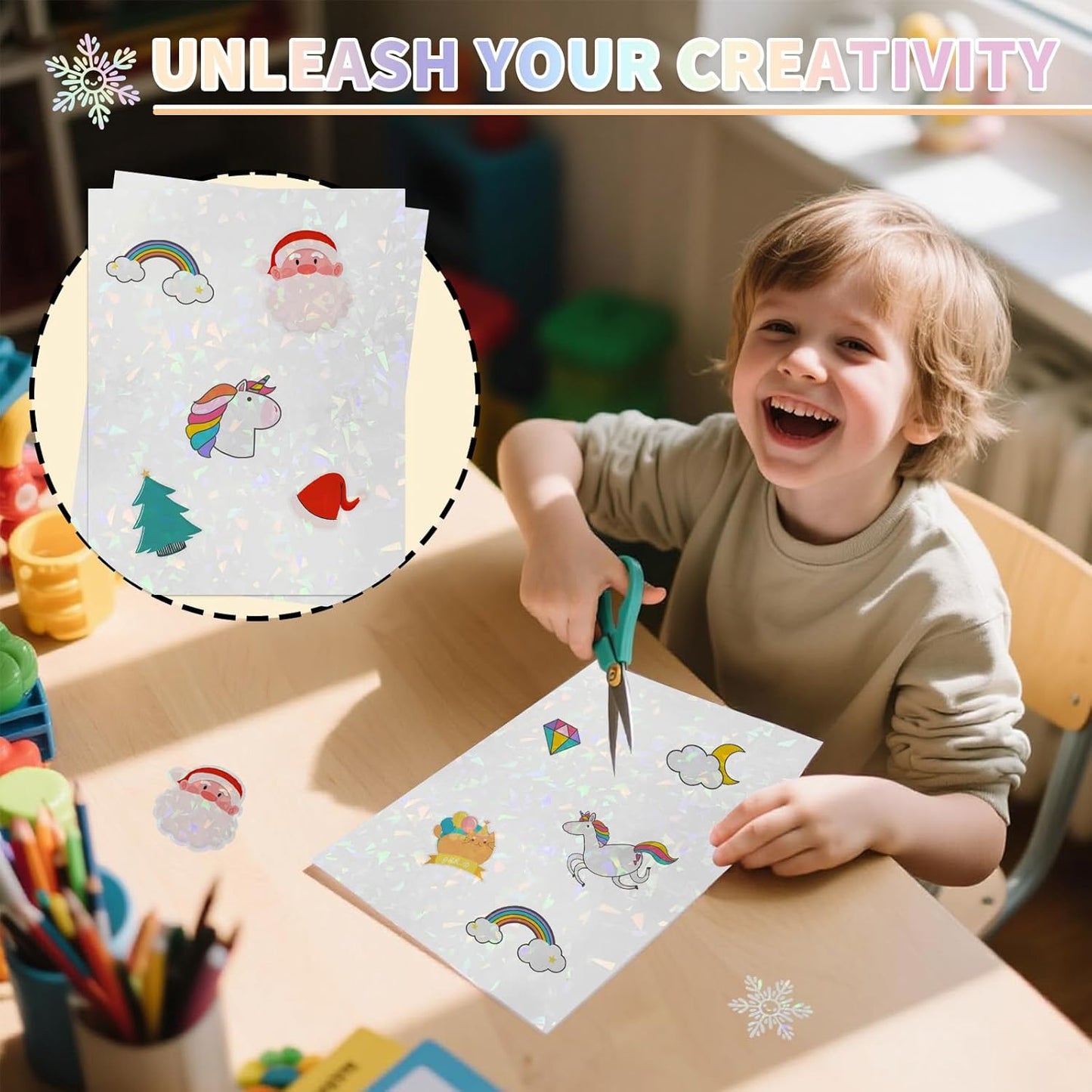 20 Sheets Holographic Sticker Paper,8.5x11 Inch Clear Printable Vinyl Sticker Papers,Self-Adhesive Waterproof for Inkjet/Laser Printer(Clear Glass)