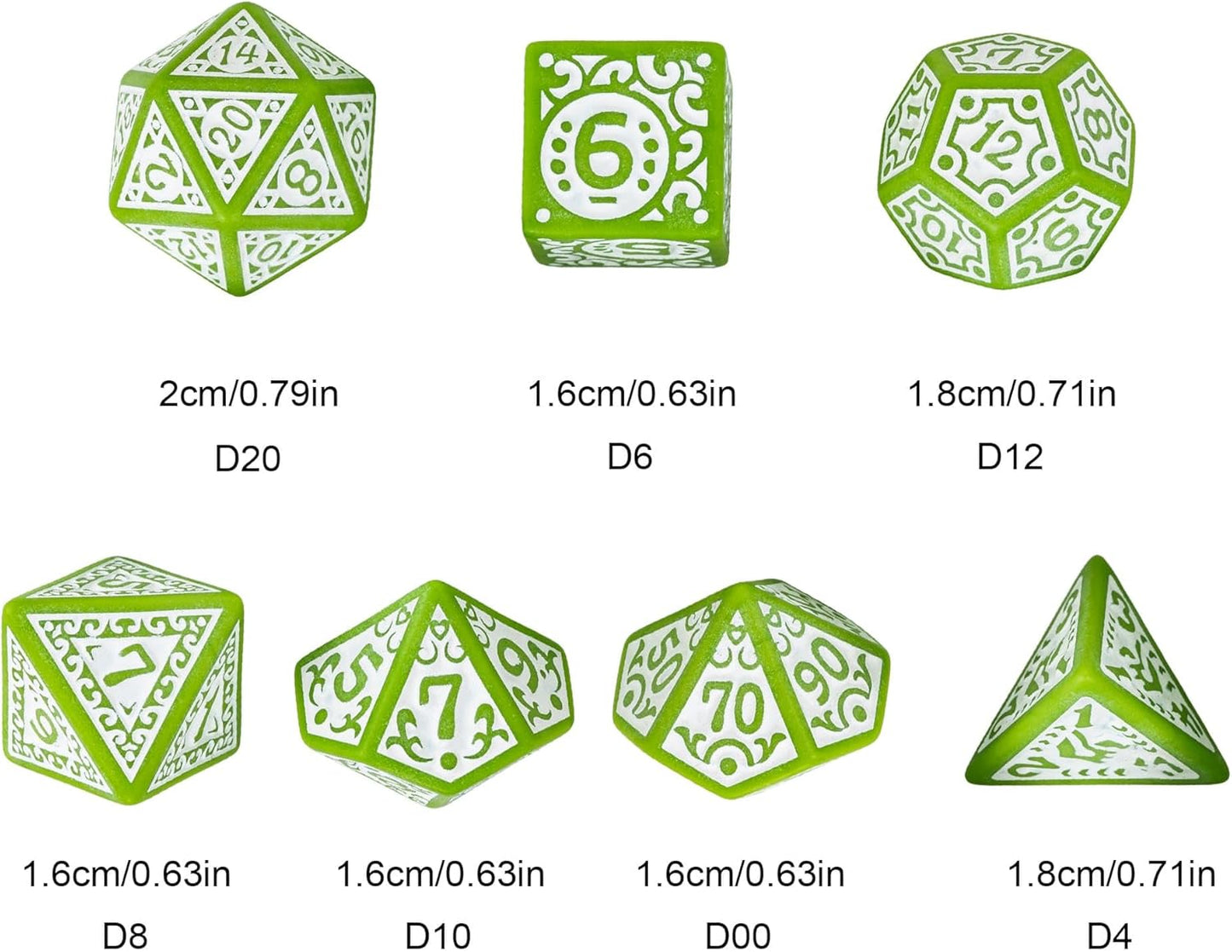 7-Die DND Dice Set New Pattern Polyhedral Dice Set with Leather Bag D&D Die for RPG Table Games(Green White)