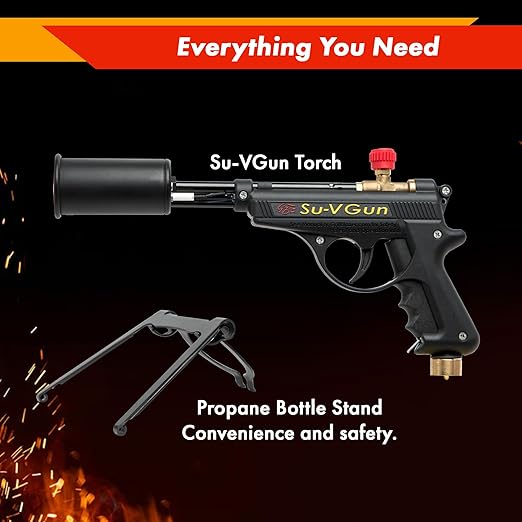 Grillblazer Su-VGun Propane Torch with Stand – High Power 240,000+ BTU Flame Thrower Gun for Instant, Steak Searing, Charcoal Ignition, Backyard BBQ, Campfire, Outdoor Cooking – Handheld Blowtorch