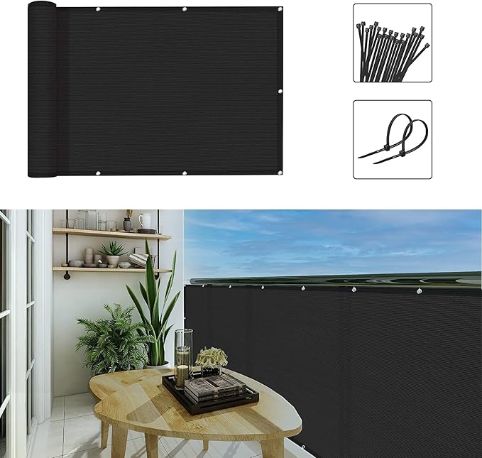 3'x10'Balcony Privacy Screen Cover Fence Cover UV Protection Weatherproof Windscreen Heavy Duty for Patio, Backyard,Black