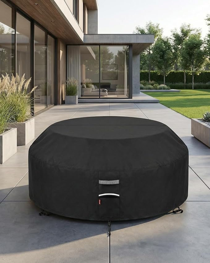 90"D Outdoor Patio Furniture Covers Waterproof Picnic Table Cover Round Patio Table Cover Fits 8-Sided Octagon Tables 420D Material