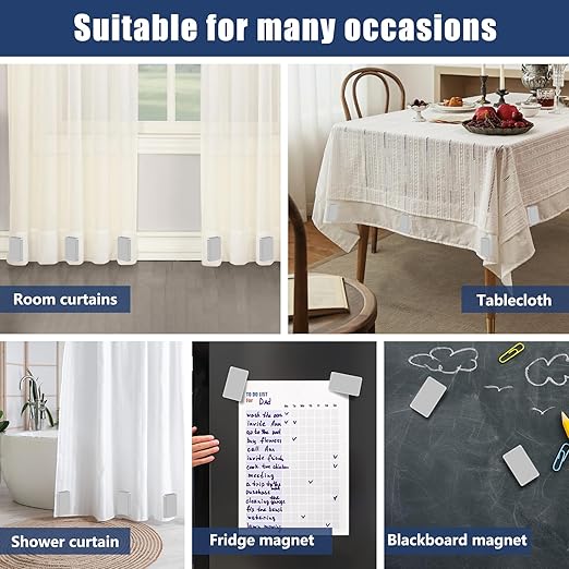 16 Pcs Outdoor Curtain Weights, 8 Pairs Upgrade to Heavier Magnetic Drapery Weights, Plastic Wrapped Waterproof Curtain Magnets for Home Decor, Tablecloth, Patio, Shower, Outside Curtains-Grey