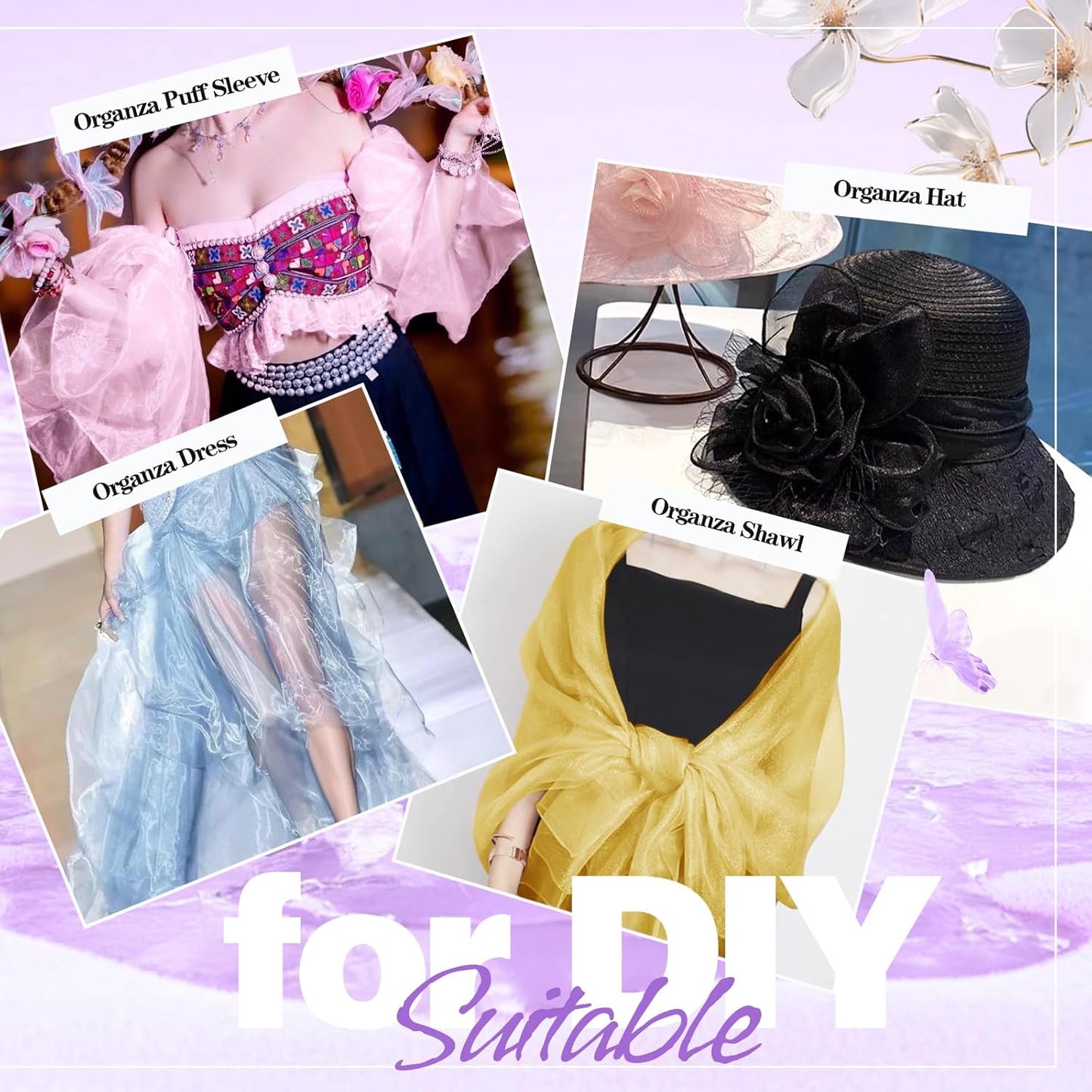 VACVELT Sheer Organza Fabric by The Yard, 60 Inch Wide Light Purple Organza Fabric Bolt Bridal Sheer Tulle Fabric, Silk Organza Fabric Roll for Wedding Party Decorations Backdrop Curtain (10 Yards)