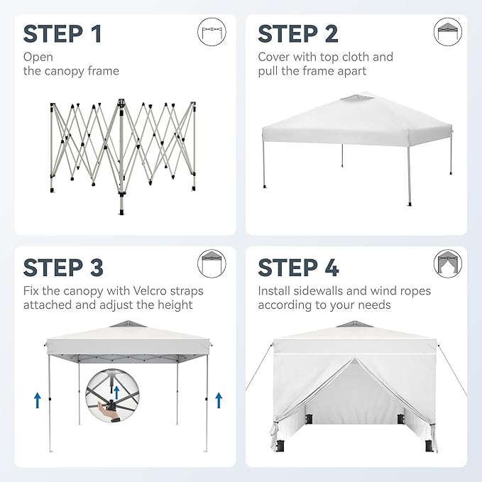 PHI VILLA 10x10 Pop Up Canopy Tent with Sidewalls - Easy Up Tent with Mesh Windows for Ventilation, Waterproof Design - Ideal for Parties, Beach, and Outdoor Events (White)