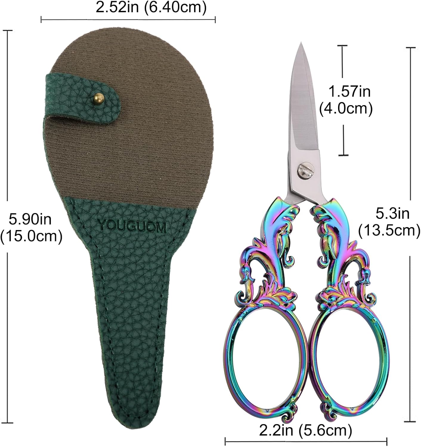 Crafting Scissors, 5.3in Sharp Multipurpose Fabric Scissors with Sheath, Arts Sewing Quilting Office Home School Paper Cutting Shears, Rainbow Large Handles