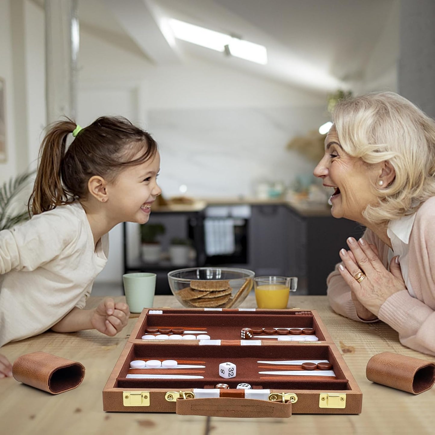 Backgammon Set 2 Players Classic Backgammon Sets for Adults Board Game with PU Leather Case Portable and Travel Backgammon Set (Retro Brown, 18inch)
