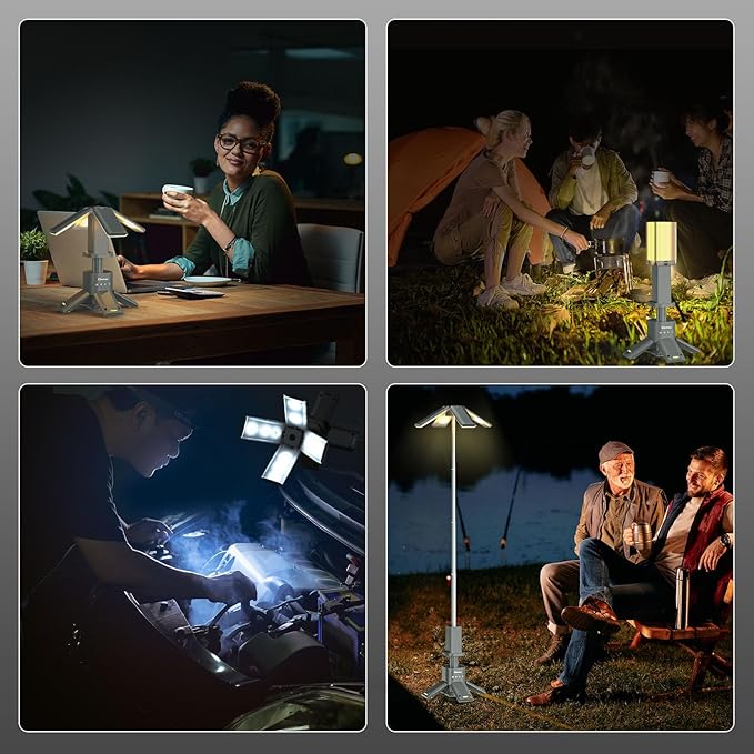 Telescopic Camping Lights with Remote Control,14000 mAh Rechargeable,6000LM Led Lanterns with Memory Function, Dimmable Magnetic Job Work Light,Tent Lamp,Portable Power Supply IPX5 (Space Gray)
