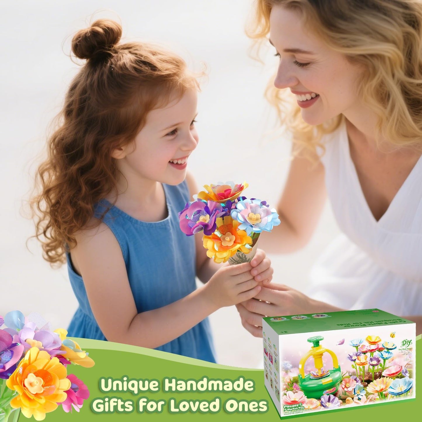 TingingYuli Arts and Crafts Kit for Kids Ages 4-8, Flower Bouquet Toys,DIY Flower Market Toys,Build Your Bouquet,Educational Christmas Birthday Gifts for 3 4 5 6 7 8 9 Year Old Girls-Green