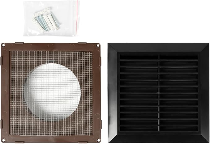 Black 4" Inch Ventilation Grille - Inside/Outside use - (Flange 3.9"Ø/Cover 6.7"x6.7") - Air Vent Louver - Exhaust Hood - Available 3 Sizes / 4 Colors, Black