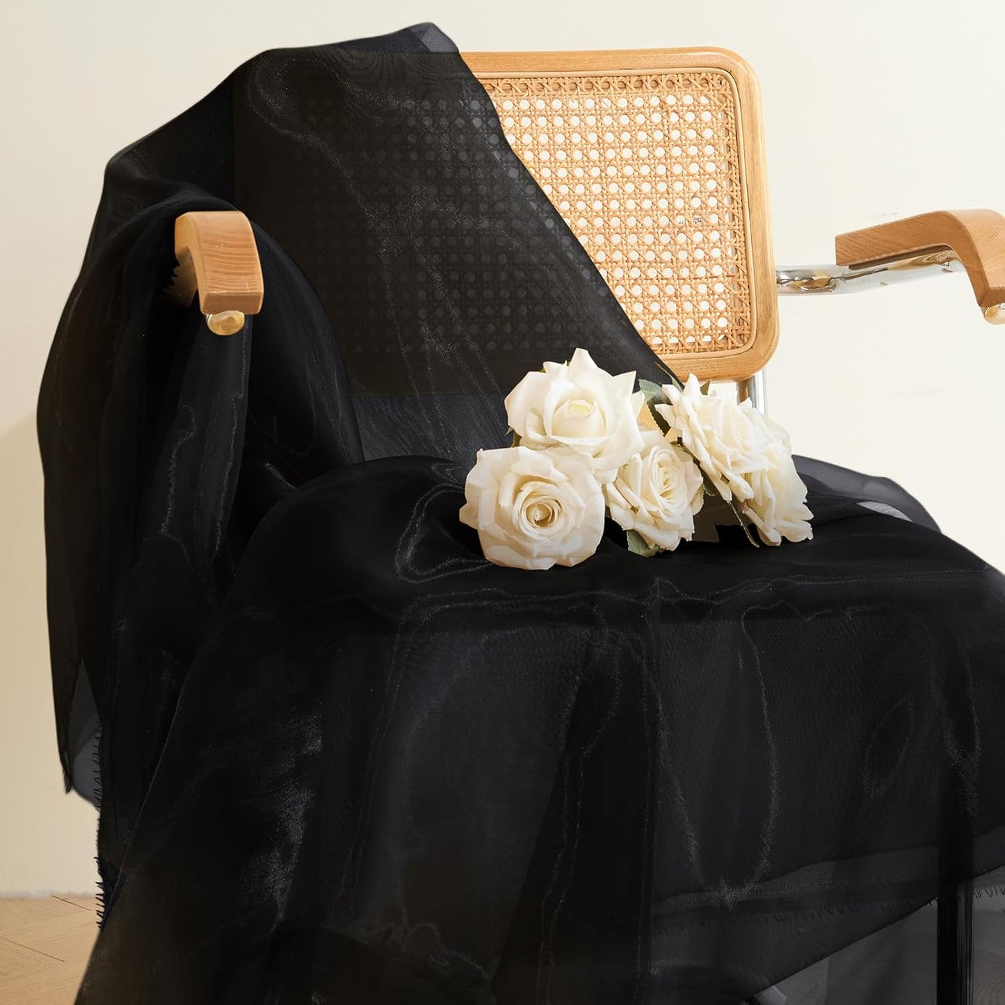 P Pothuiny Sheer Organza Fabric by The Yard, 3 Yards x 60 Inch Wide Bridal Black Organza Tulle Fabric Roll Shiny Gauze Fashion Dress Sewing Craft for Wedding Party Decorations Backdrop