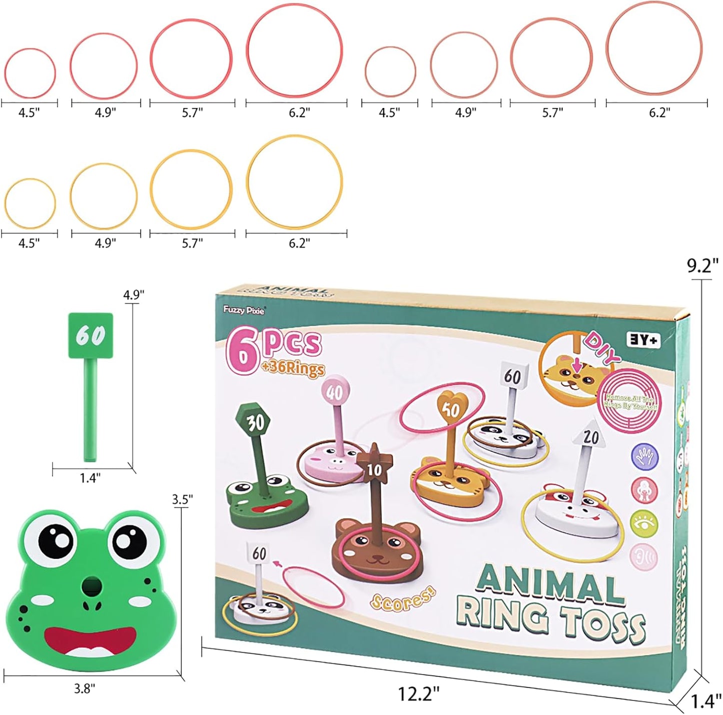 Animal Ring Toss Game Toy Set for Kids, 6 Targets Stands & 36 Rings Combo, Indoor Outdoor Party Yard Family Adults Activity, Birthday Present for Toddlers Boys Girls Child Ages 3+