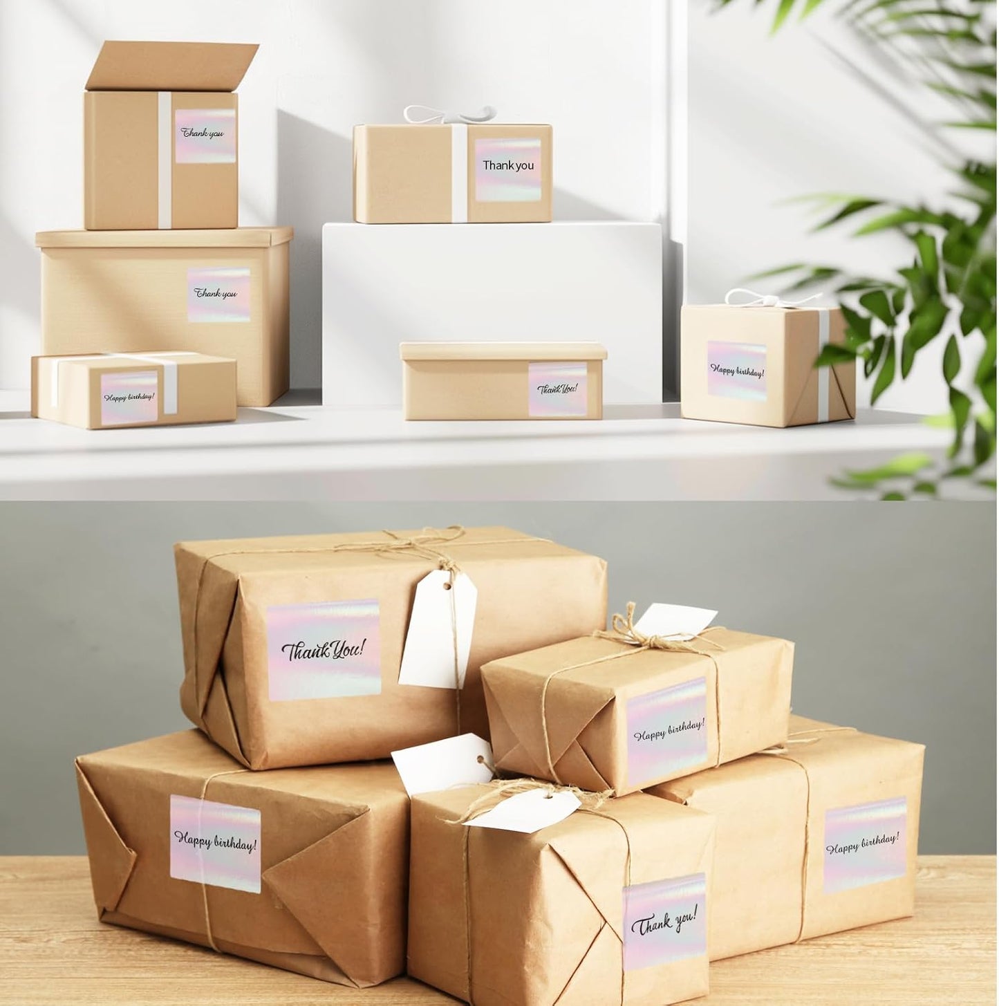 2" x 2" Square Transparent Thermal Labels Stickers, Clear Thermal Labels, Transparent Holographic Pink Direct Thermals Label, Perforation Line Design- 200 Sheets