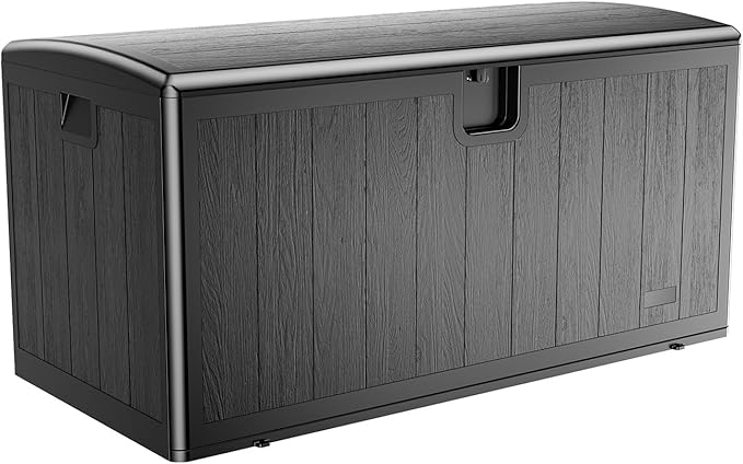 JEKO&JEKO 110 Gallon Outdoor Storage Box, Large Plastic Deck Box with Lockable Lid for Patio Furniture, Garden Tools, Outdoor Cushions and Shoes, Black