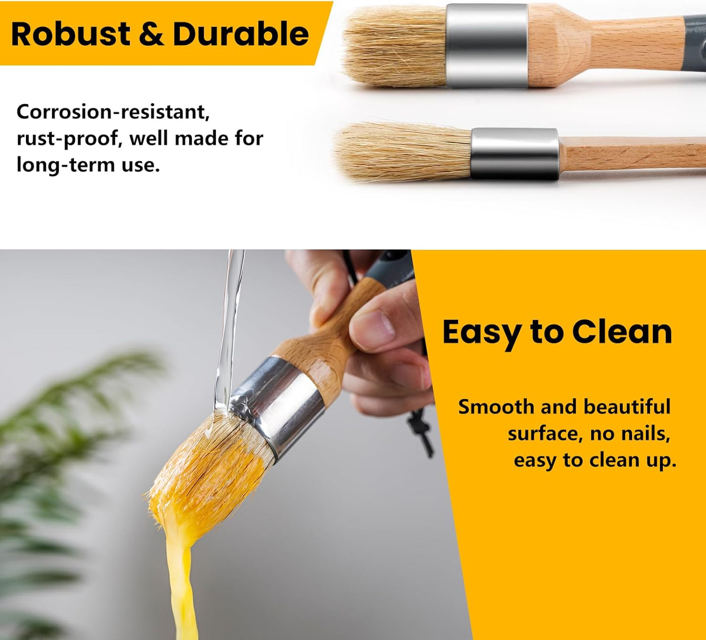 Chalk Paint Brushes Set of 4, Wax Brushes, Flat Pointed and Round Brush with Natural Bristles for Chalk Paint and Wax, Perfect for Painting or Waxing Furniture, Ideal for Home Decor