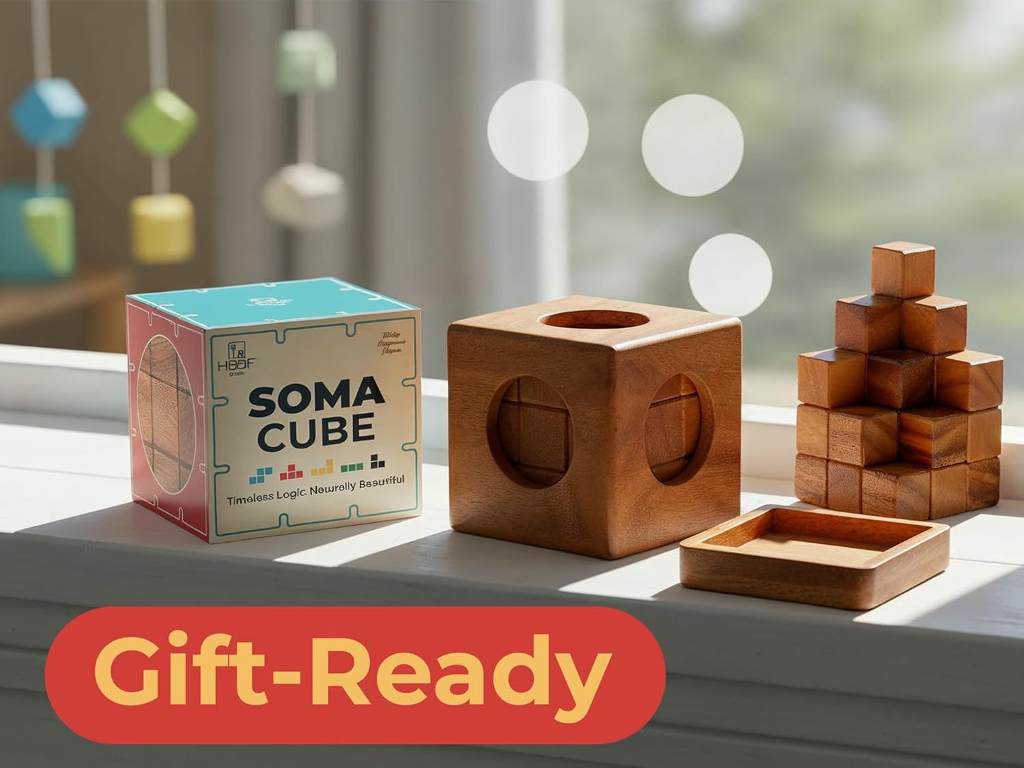 BSIRI Soma Puzzle Cube Wooden Toy Brain Teaser Desk Board Games Adults Master Block Christmas Mind Magic Kids Benders Wood Hand Cube Family Teens Boy Classic