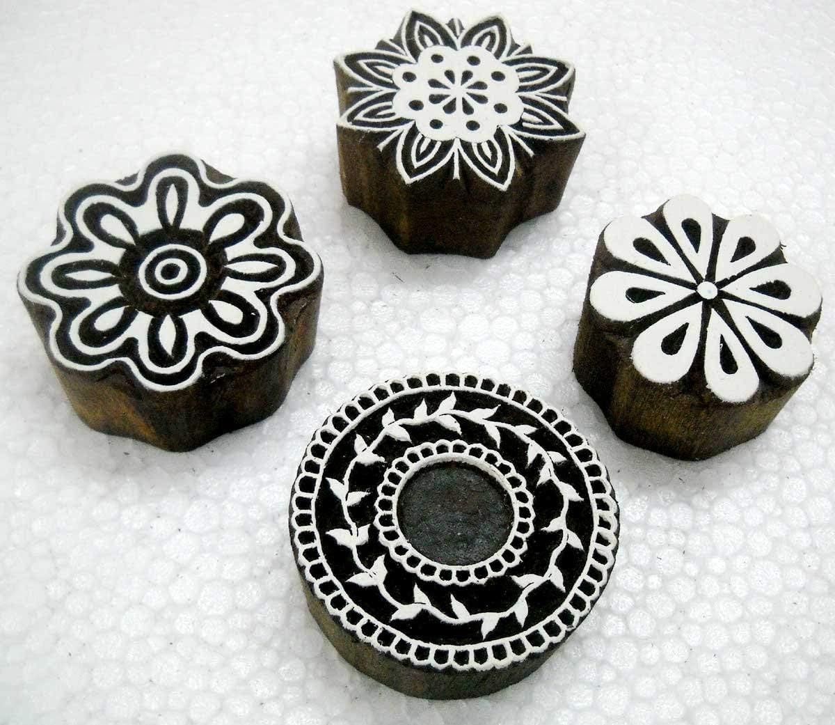 Wholesale Lot of Four Floral Designs Wooden Block Stamps/Tattoo/Indian Textile Printing Blocks