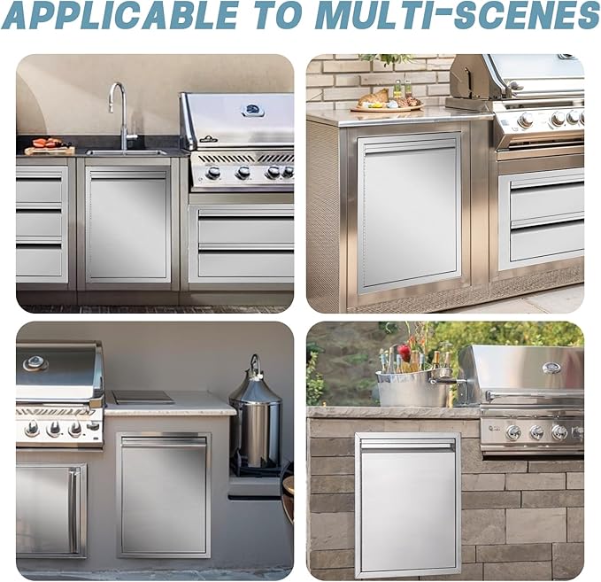 Outdoor Kitchen Door 18" W x 21" H inch Double Wall Door Panel Stainless Steel BBQ Single Door Flush Mount for Outdoor Kitchen Island(w/Left Swing)
