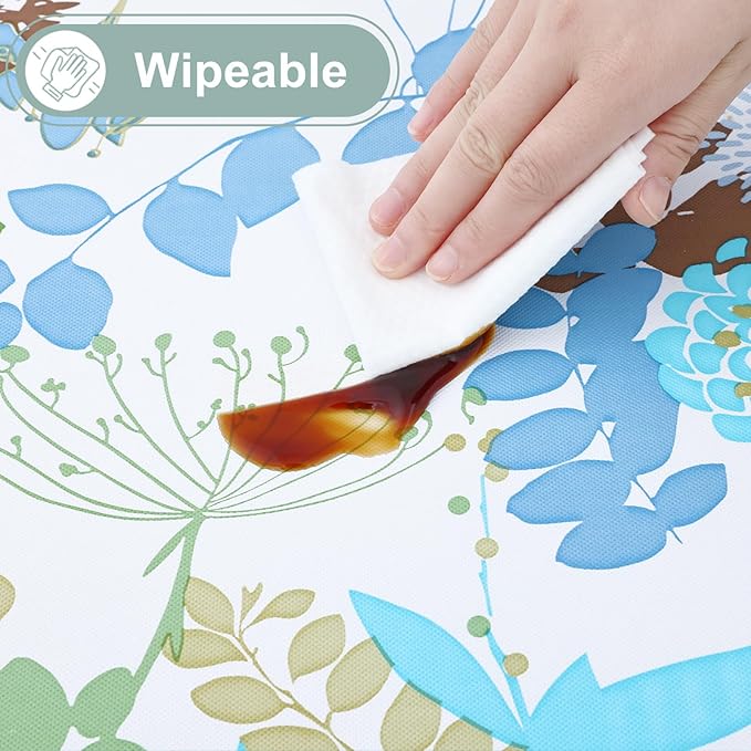 misaya Round Waterproof Vinyl Table Cloth, Wipeable Tablecloth with Flannel Backing, Plastic Table Cover for Dinner, Picnic, Indoor and Outdoor (Leaves, 60")