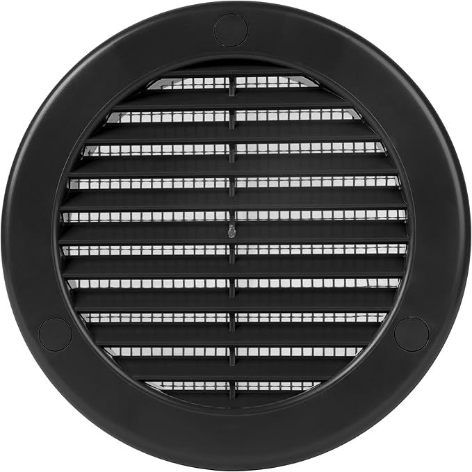 Repa Market 4 Inch (Opening) Black Round Air Vent Cover - Pack of 5 Plastic Fresh Air Intake Vent - Grill Cover with Nylon Mesh Screen - Wall or Ceiling HVAC Return Air Register - Modern Soffit Vents
