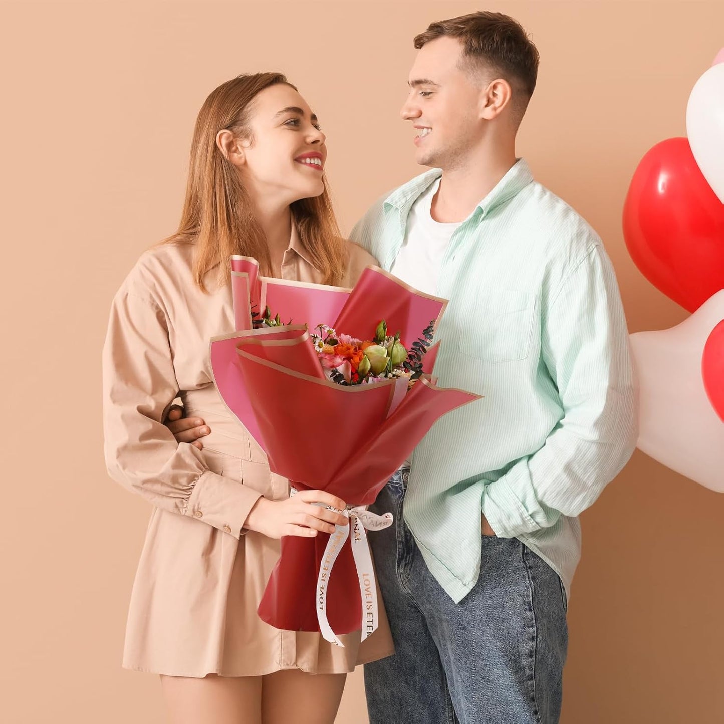 FUHITIM 20 Sheets Flower Wrapping Paper - Waterproof Floral Bouquet Packaging Paper for DIY Crafts,Florist Supplies Packaging Paper for Wedding Birthday Gift (Red)