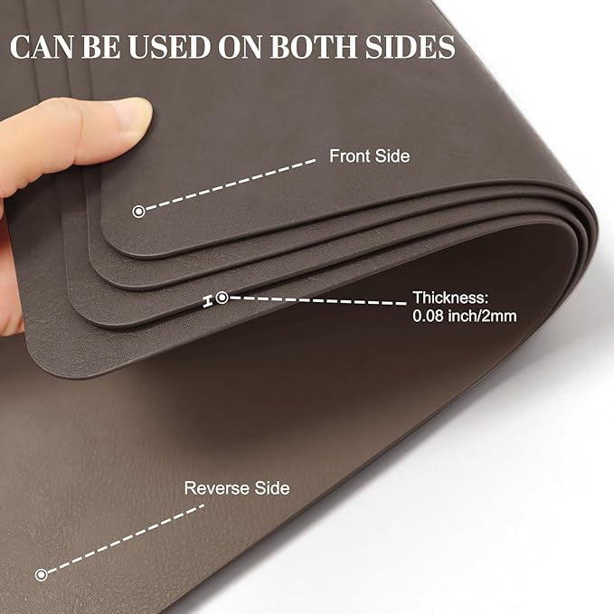 BLESWIN Faux Leather Placemats, Set of 6, 12×17 Inch -Double Side Texture Color Table Mats, Heat-Resistant, Waterproof and Oil-Resistant, Suitable for Dining Room, Kitchen, Party, Outdoor - Dark Brown