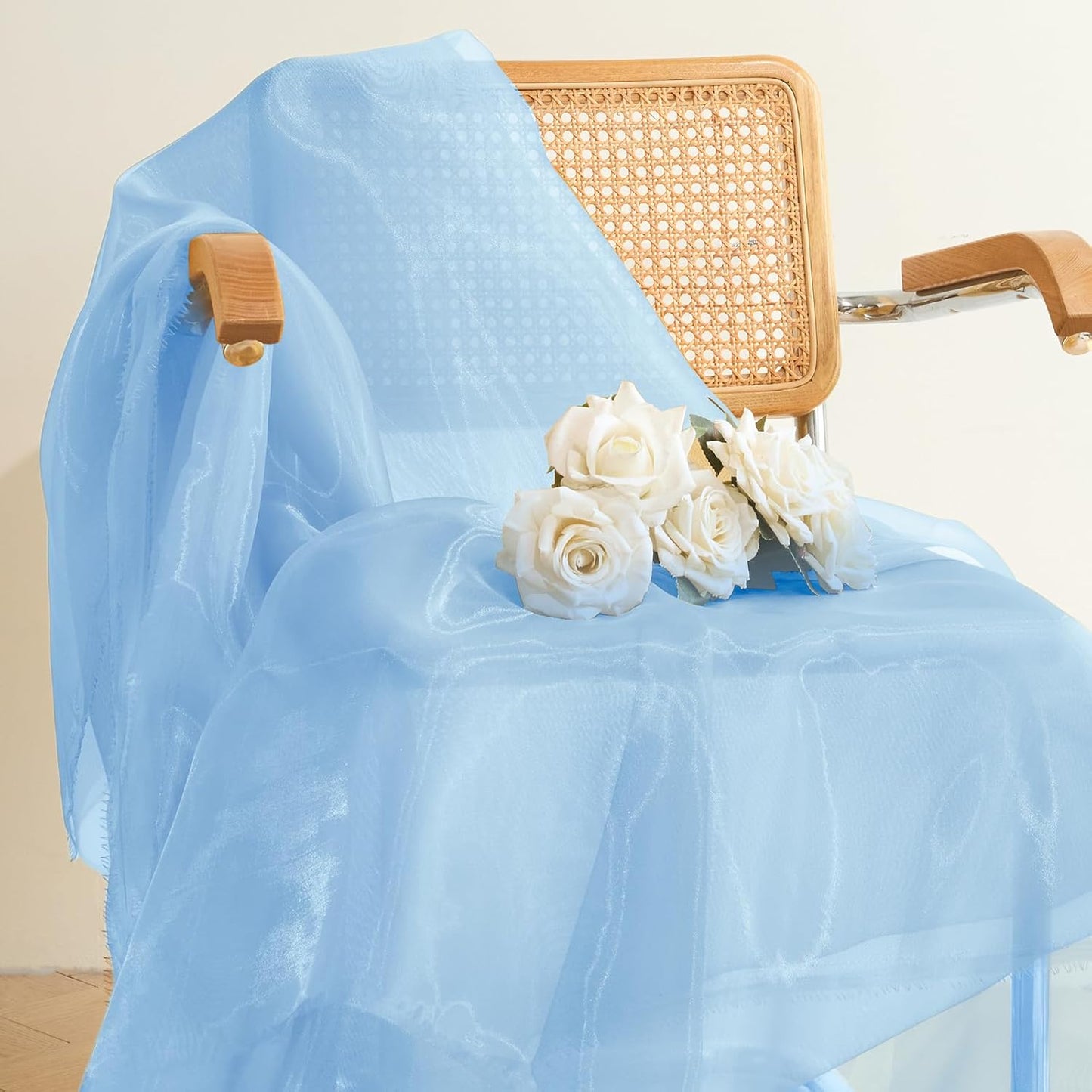 P Pothuiny Sheer Organza Fabric by The Yard, 1 Yard x 60 Inch Wide Bridal Light Blue Organza Tulle Fabric Roll Shiny Gauze Fashion Dress Sewing Craft for Wedding Party Decorations Backdrop