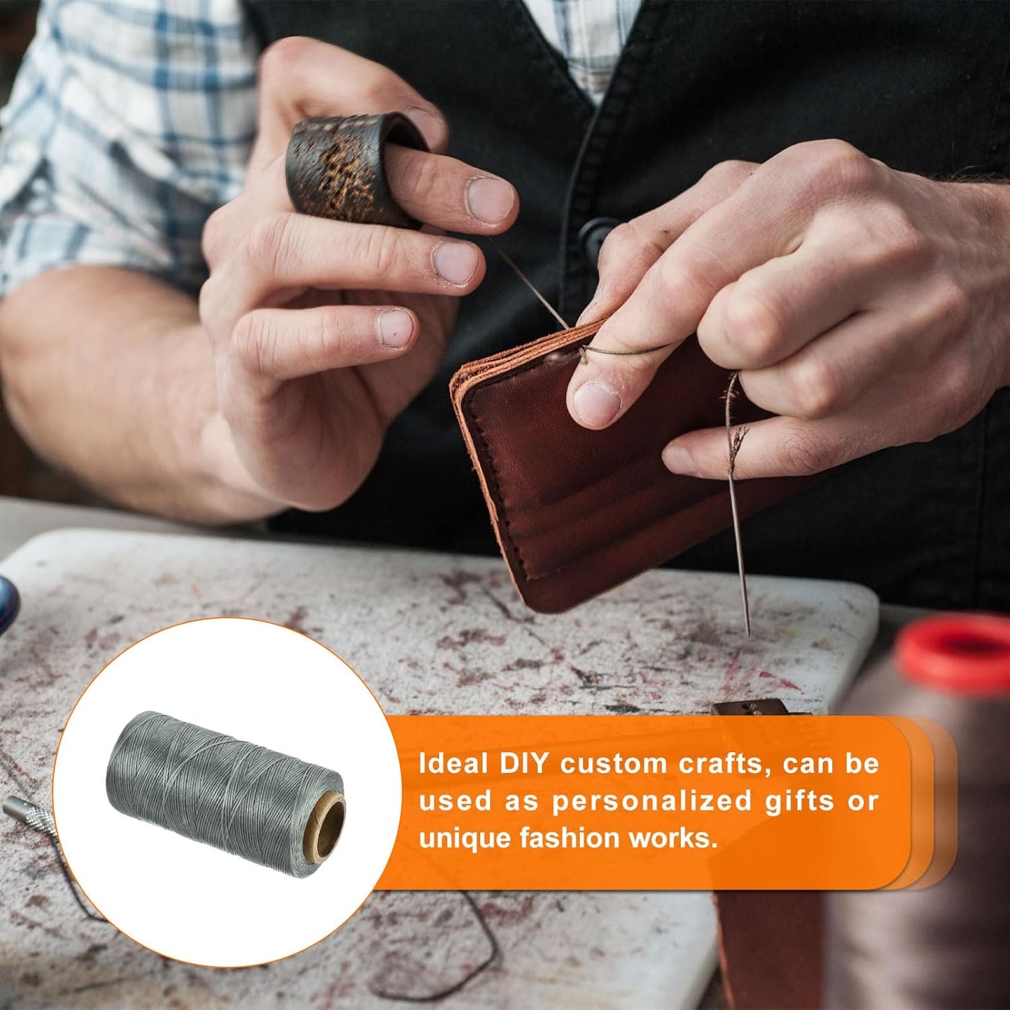 MECCANIXITY Waxed Thread,284 Yard 0.8mm 150D Flat Wax Thread Polyester Waxed String for Leather Sewing Hand Weaving Book Binding Home Decoration,Gray