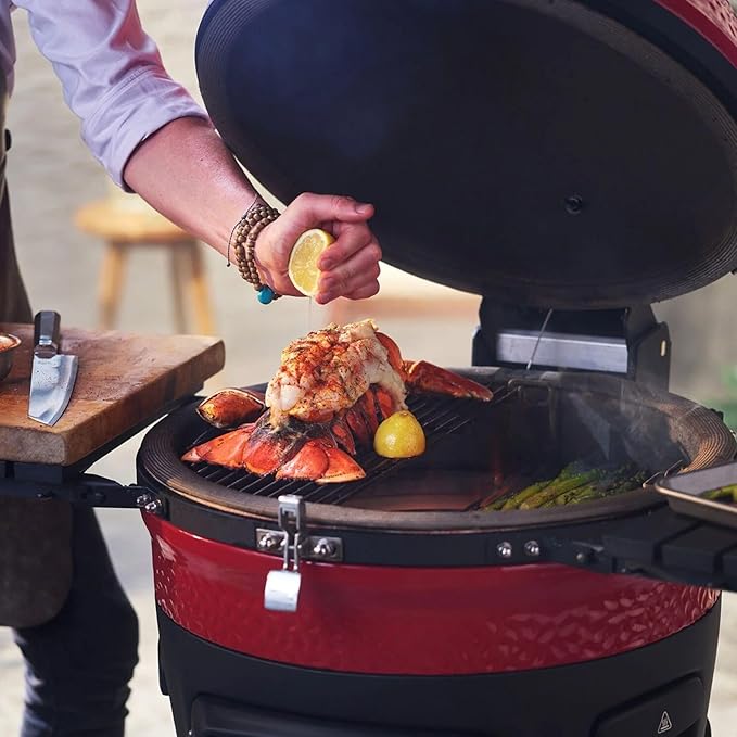 KAMaster Cast Iron Ash Can Fit Kamado Grill Classic Joe,Can Used With Original Slid Out Ash Drawer,Increases Airflow,Ash Can With Foldable Handle Can Use With Fire Grate Or Charcoal Fire Basket