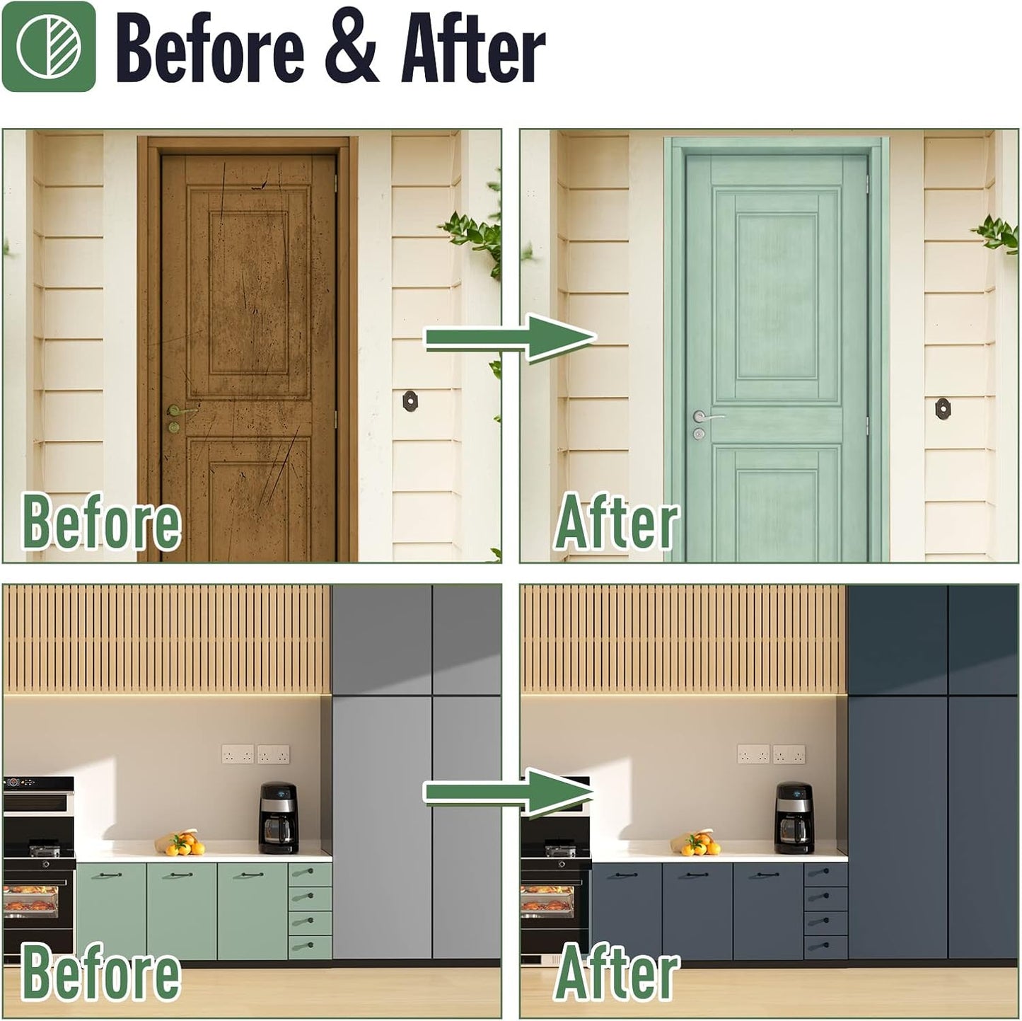 DWIL Matte Finish Furniture Paint - 32 Oz Wood Paint for Cabinets, Doors, Tables, and Dressers Refinishing - Water-Based, Non-Toxic & Odorless, Easy to Apply(Black)-With Tools