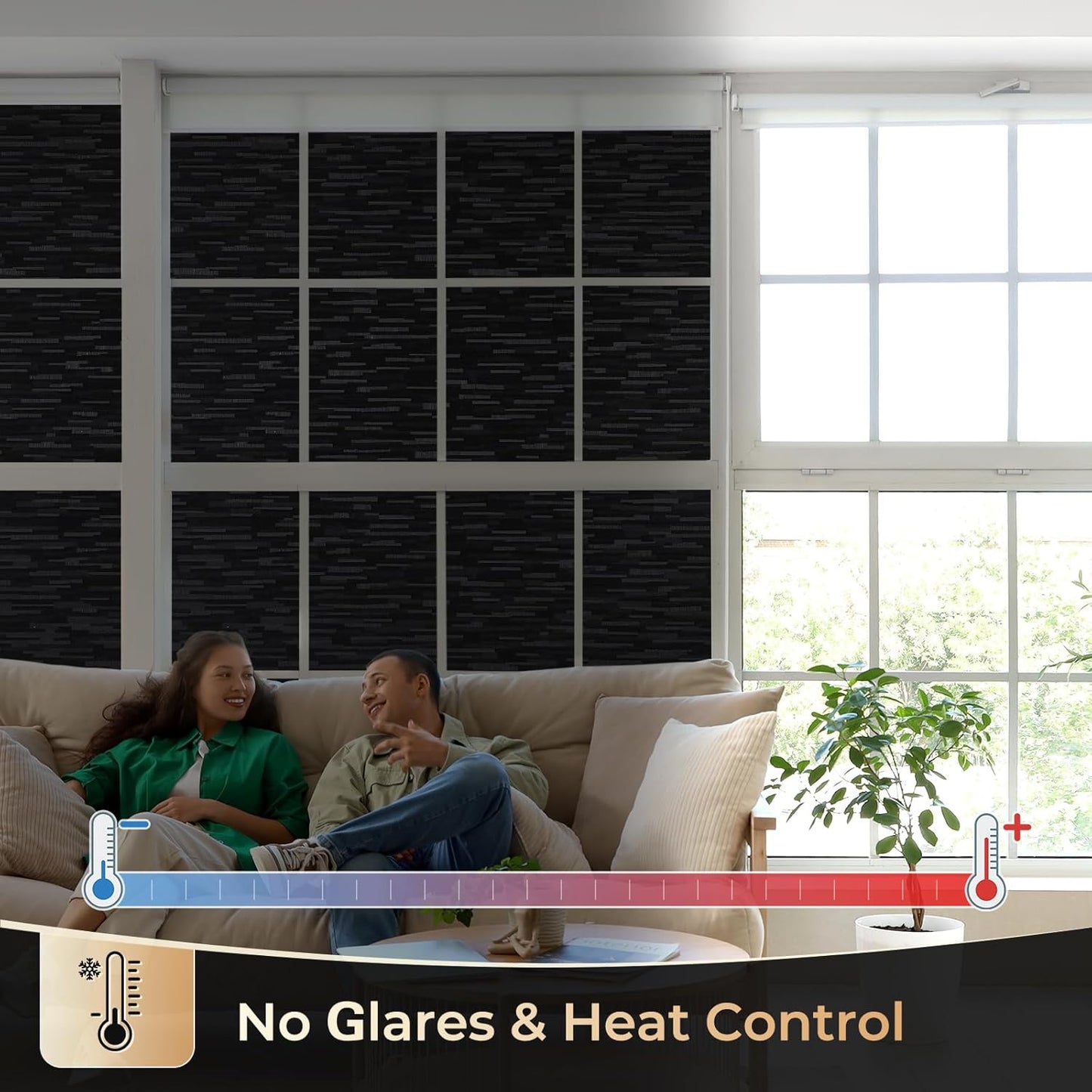 rabbitgoo Blackout Window Film, Sun Blocking Privacy Film for Room Darkening, Removable Black Out Vinyl Cover Tint for Home Day Sleep, Anti-UV Frosted Glass Clings, Black, 35.4 x 157.4 Inches