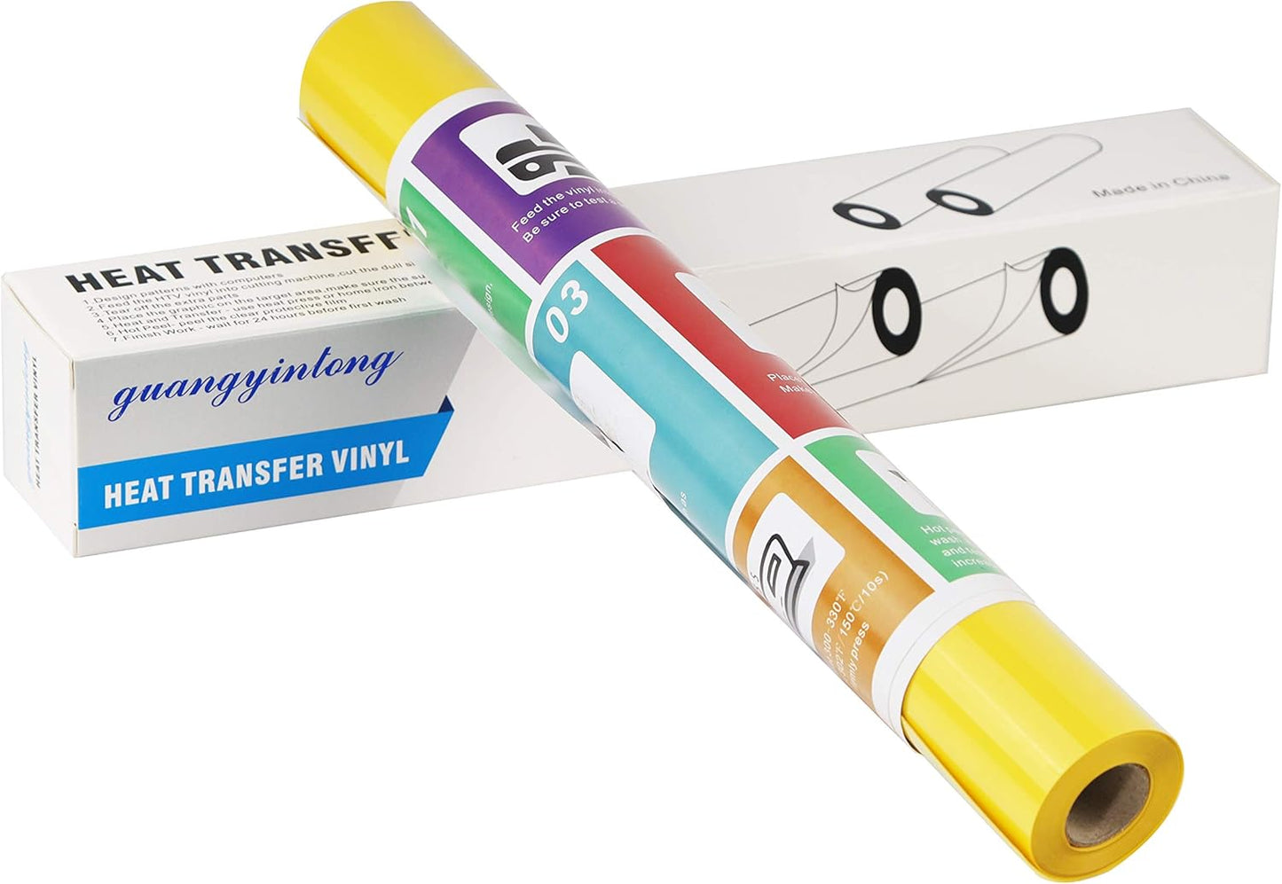 Guangyintong Heat Transfer Vinyl HTV Rolls, 12" x 10ft Matte Surface Yellow Iron on Vinyl for T-Shirts, Easy to Cut & Weed for All Cutter Machine, Heat Vinyl DIY Design