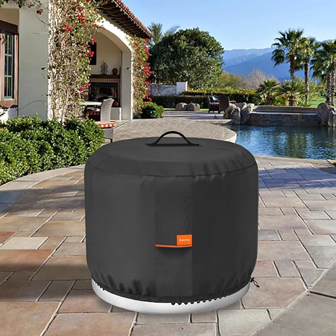 Round Fire Pit Cover,Outdoor 600D Heavy Duty Waterproof Tear-Resistant Yukon 27 Inch Firepit Covers,Patio Weatherproof Fire Table Cover for Solo Stove Yukon,Black.