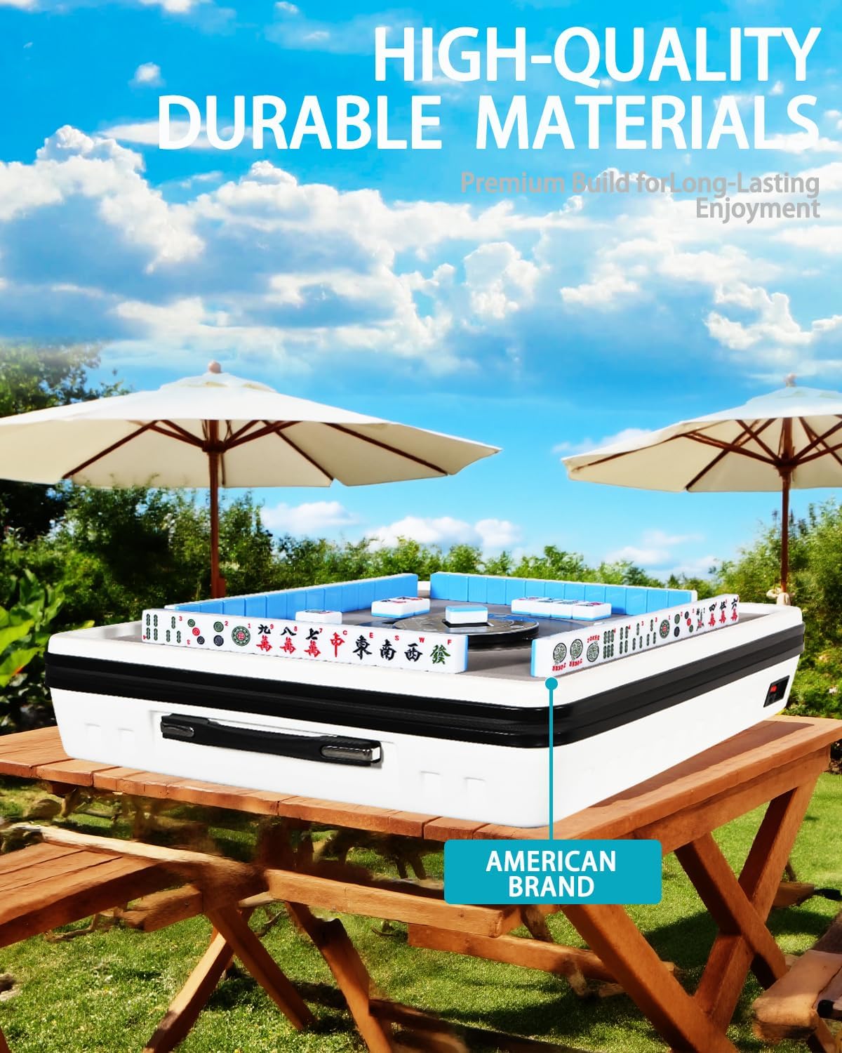 Portable Automatic Mahjong Table, Hand-held Mini-Mahjong, Automatic Mahjong, Foldable Mahjong Table w/American&Chinese -Style Magnetic Tiles, for Outdoor & Home Fun (White)