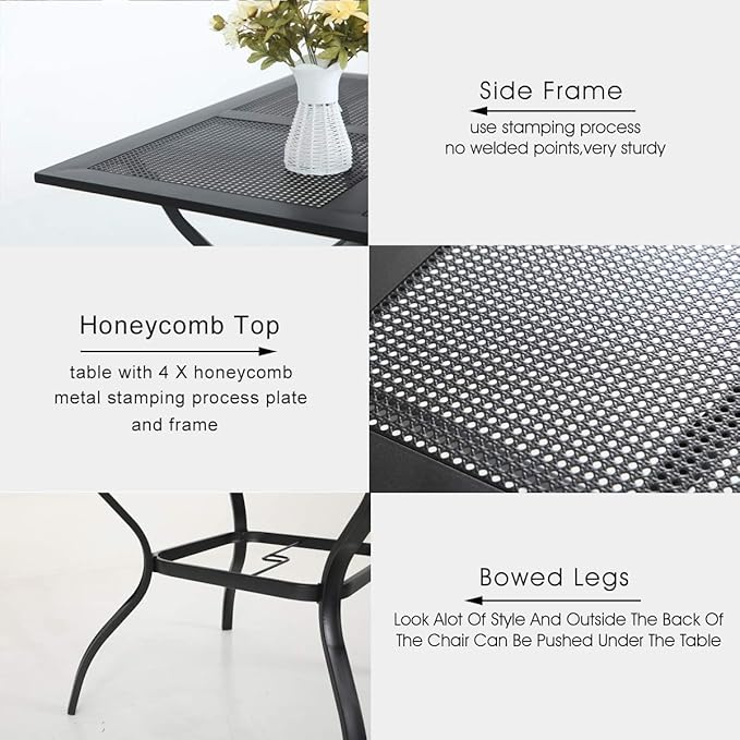 PHI VILLA 37 Inch Outdoor Dining Table Metal Steel Mesh Patio Dining Table Umbrella Table with 1.57" Umbrella Hole (Mesh)