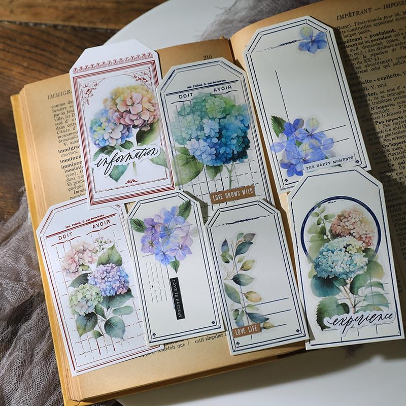 Vintage Vellum Stickers Floral Plants Elements Scrapbooking Supplies Flowers Botanic Natural Translucent Paper Self-Adhesive Junk-Journal Items (Hydrangea Macrophylla)