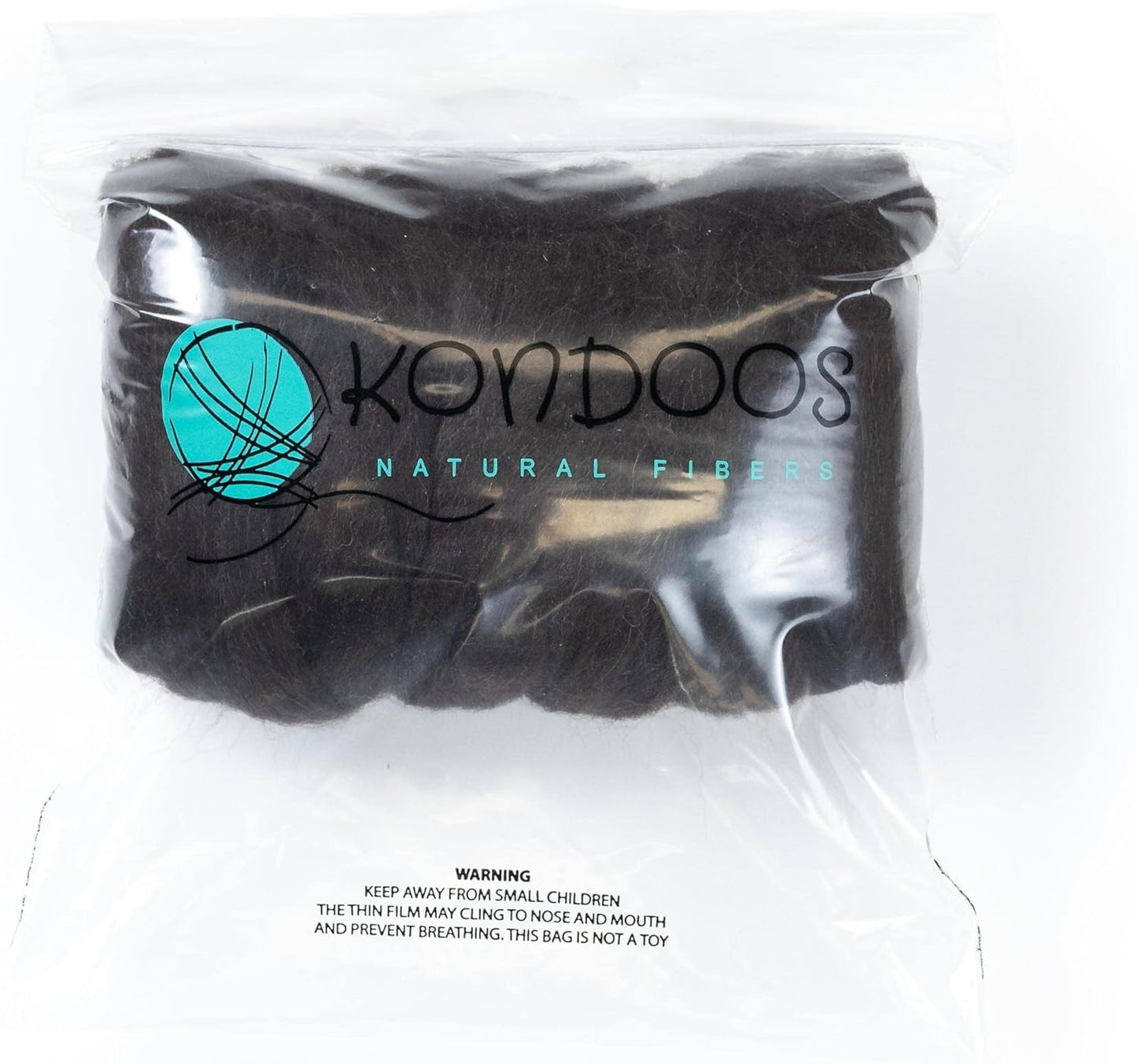 Kondoos Natural Wool roving, 8 OZ. Best for Needle Felting, handcrafts and Spinning. Natural Colours, un-Dyed. (Brown Dark Chocolate, 8 oz)