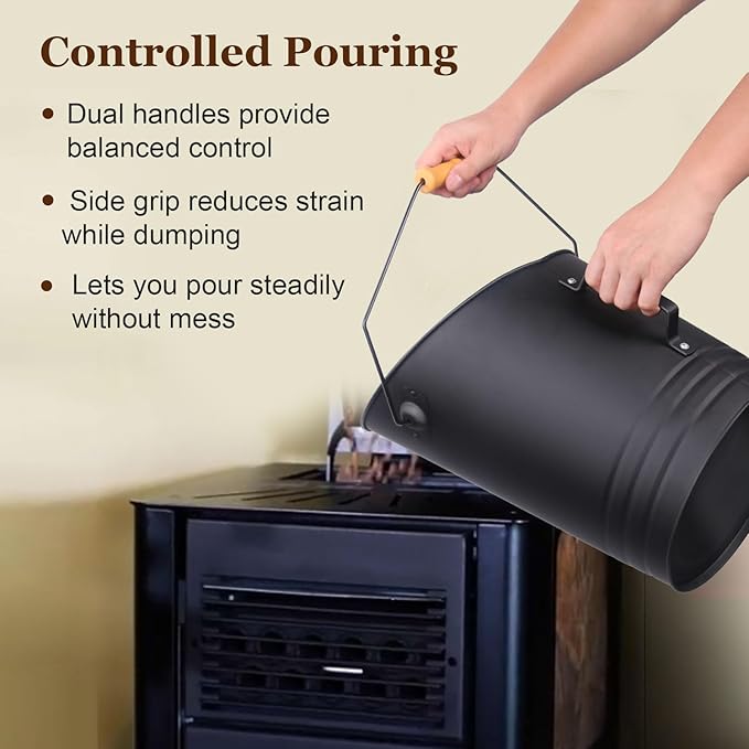 GameXcel Pellet Bucket - 2.64 Gallon Metal Container - Heat-Resistant Steel Bin for Hot Ash Pellets Firewood - Convenient Ash Disposal with Handle