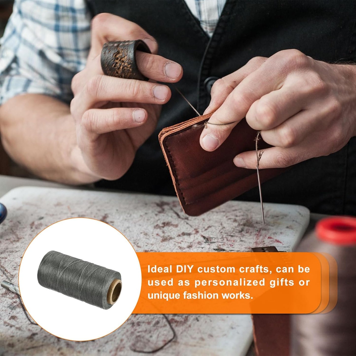 MECCANIXITY Waxed Thread,284 Yard 0.8mm 150D Flat Wax Thread Polyester Waxed String for Leather Sewing Hand Weaving Book Binding Home Decoration,Light Gray