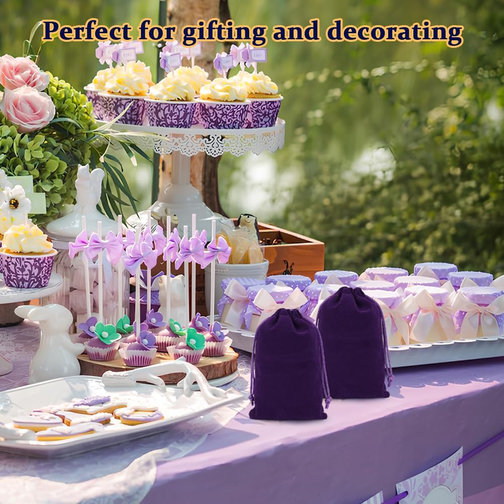 Shintop 20pcs Velvet Bags with Drawstring, 4x6 inch Purple Jewelry Bags Gift Pouches for Dice, Crystals, Tarot Cards