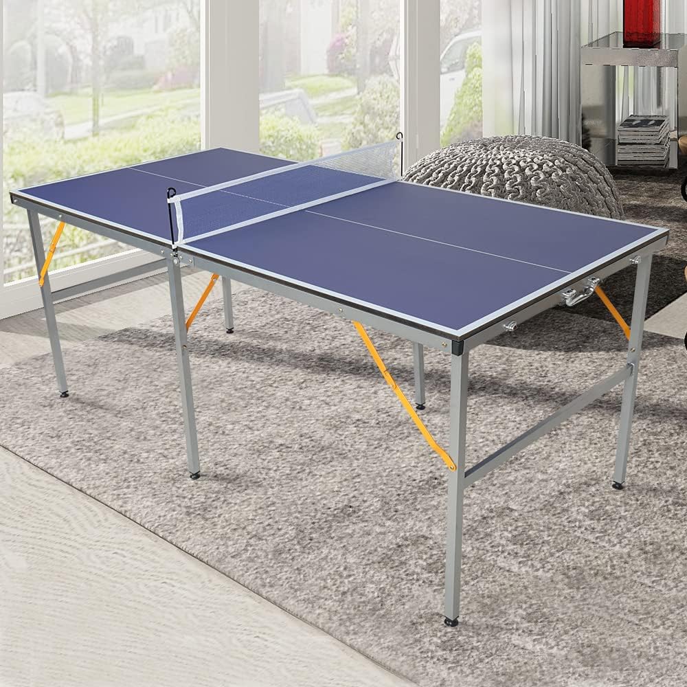 4.5FT/6FT/8FT Mid-Size Table Tennis Table Ping-Pong Table Set Foldable & Portable Table Indoor Outdoor for Family Game