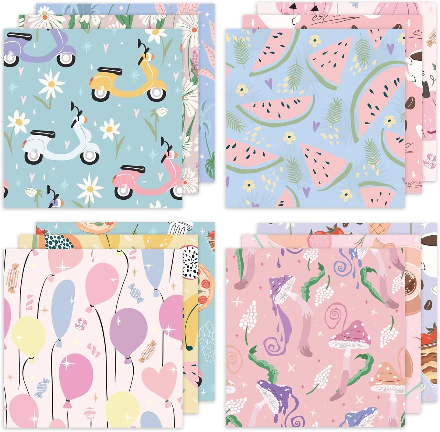 24 Sheets 12 Designs Scrapbook Paper Pad,6"×6” Single-Sided Decopodge Craft Cardstock Paper,Christmas Scrapbooking DIY Decorative Background Cardmaking Supplies.Cartoon