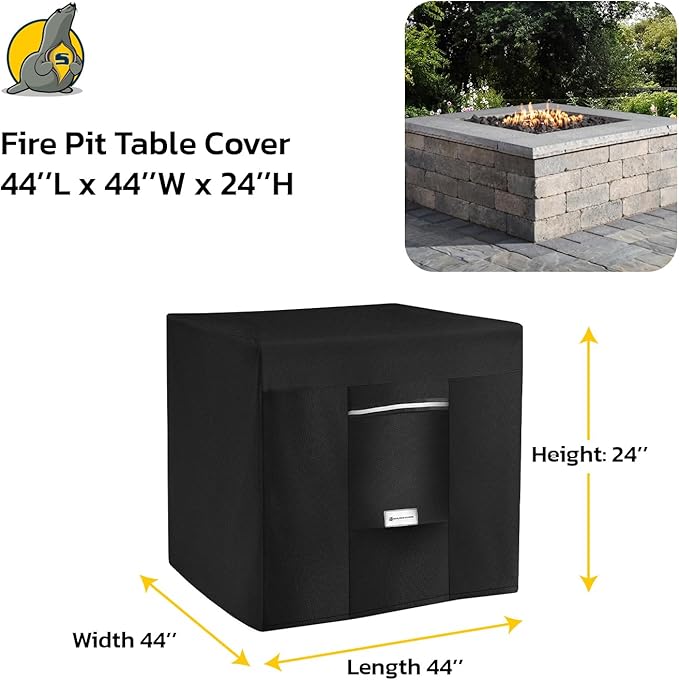 Seal Skin Covers Outdoor Fire Pit Cover β Square 44"L X 44"W X 24βH, Heavy Duty Waterproof Fabric with PVC Coating, Windproof, Tear & Weather Resistant Fire Table Cover for Patio, Black