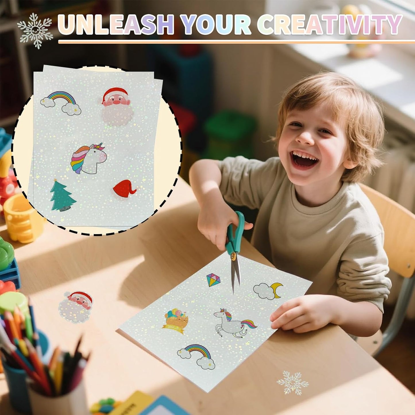 20 Sheets Holographic Sticker Paper,8.5x11 Inch Clear Printable Vinyl Sticker Papers,Self-Adhesive Waterproof for Inkjet/Laser Printer(Clear Five-Pointed Star)