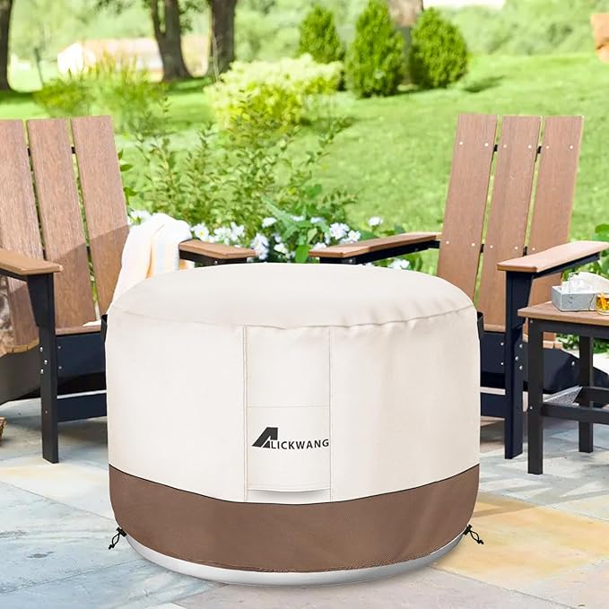 Fire Pit Cover for Solo Stove Bonfire,600D Tear-Resistant Heavy Duty Durable 100% Waterproof 20-22 Inch Smokeless Fire Pit Cover, Patio Weatherproof Gas Fire Pit, Beige 22"x16"