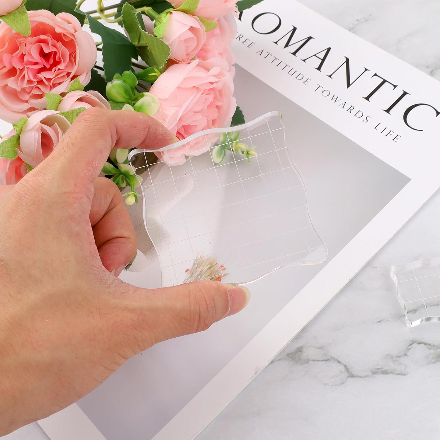 5PCS Clear Acrylic Block for Stamping, Acrylic Stamp Block Stamping Tools for DIY Crafts, Stamping Block Decorative Stamp Block with Grid Lines, Clear Stamping Blocks Tools Set