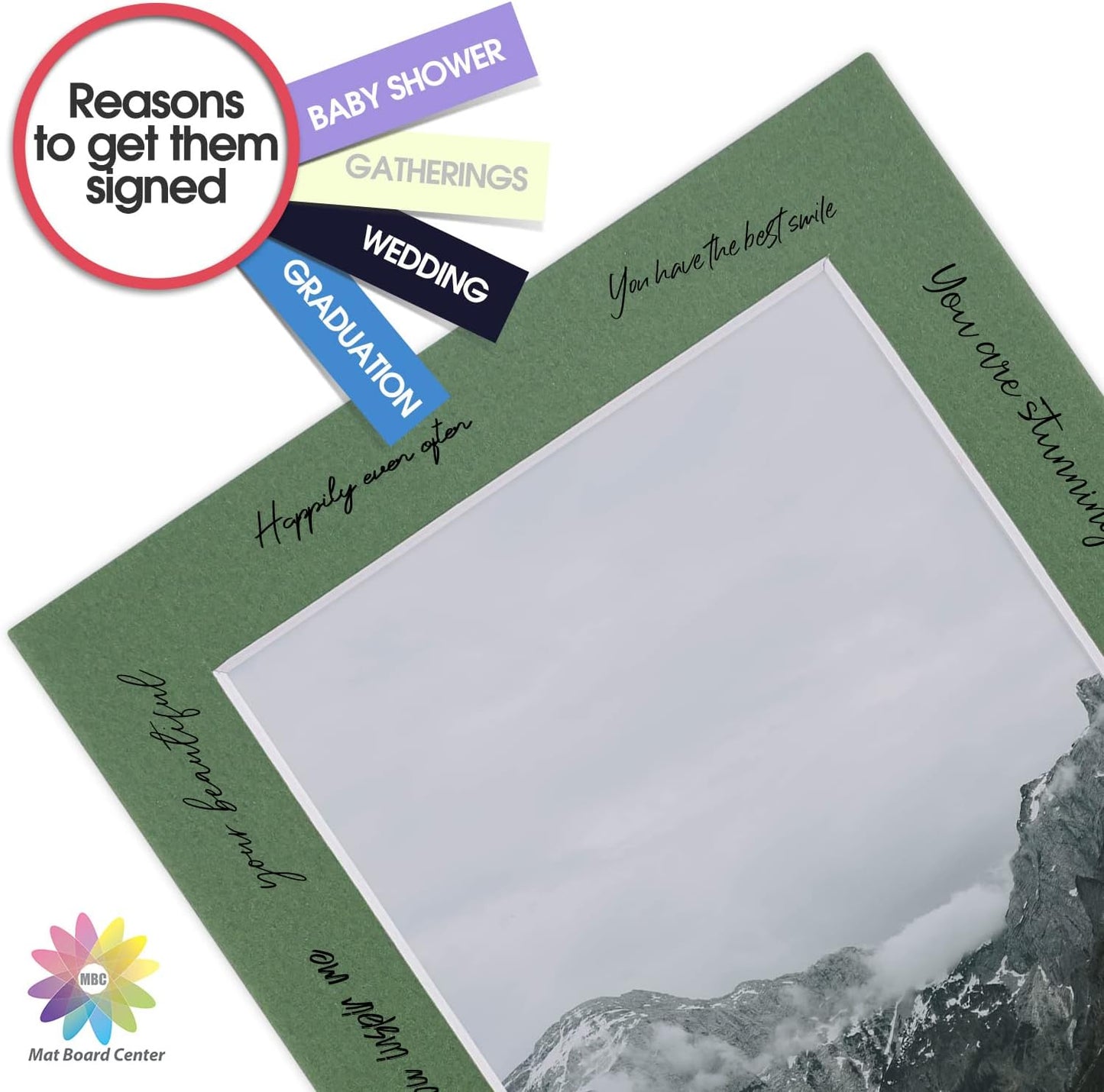 Mat Board Center, Pack of 10, 5x7 for 4x6 Rock Garden Color Mats - Bevel Cut, Acid Free, 4-ply Thickness, White Core - for Pictures, Photos, Framing