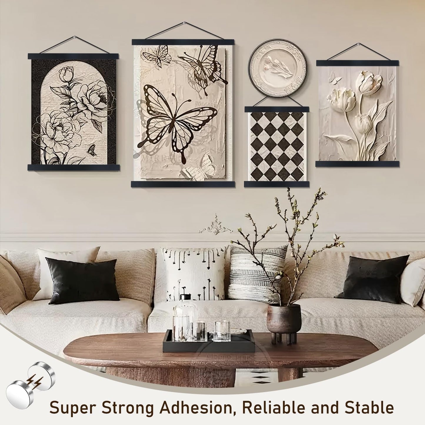 Artmag Magnetic Poster Hanger Frame, 38x26 38x23 38x24 Light Wood Wooden Magnet Canvas Artwork Print Poster Hangers Frames Hanging Kit (Black, 38")