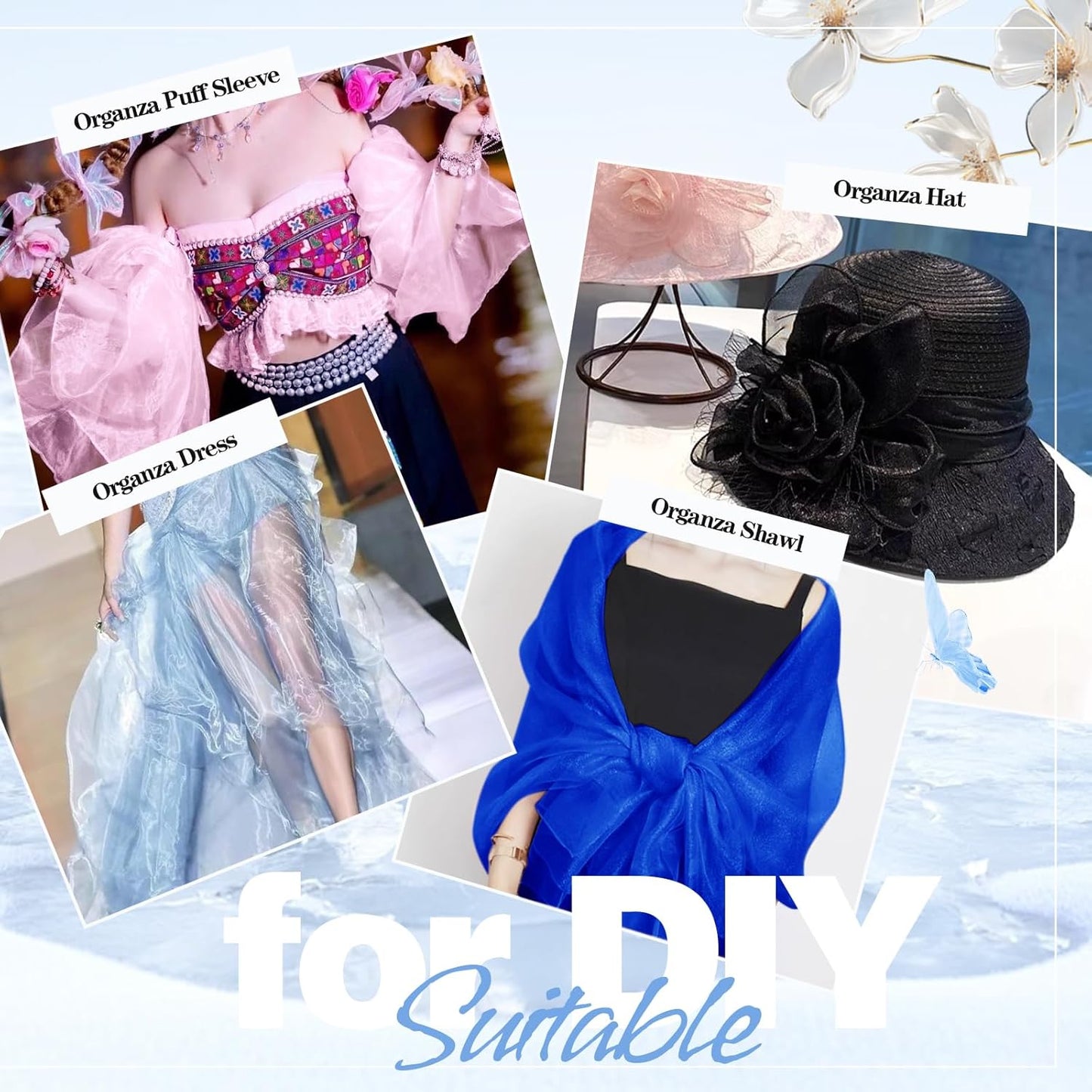 VACVELT Sheer Organza Fabric by The Yard, 60 Inch Wide Light Blue Organza Fabric Bolt Bridal Sheer Tulle Fabric, Silk Organza Fabric Roll for Wedding Party Decorations Backdrop Curtain (10 Yards)